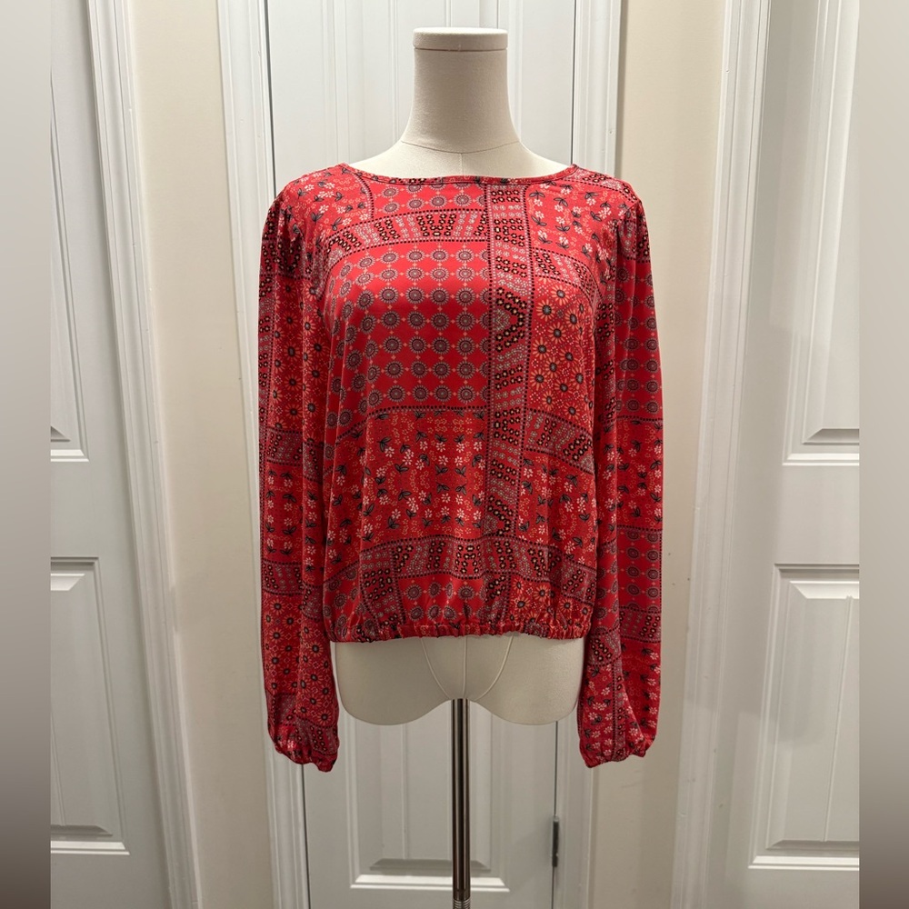 LOFT Vibrant Red Patterned Blouse